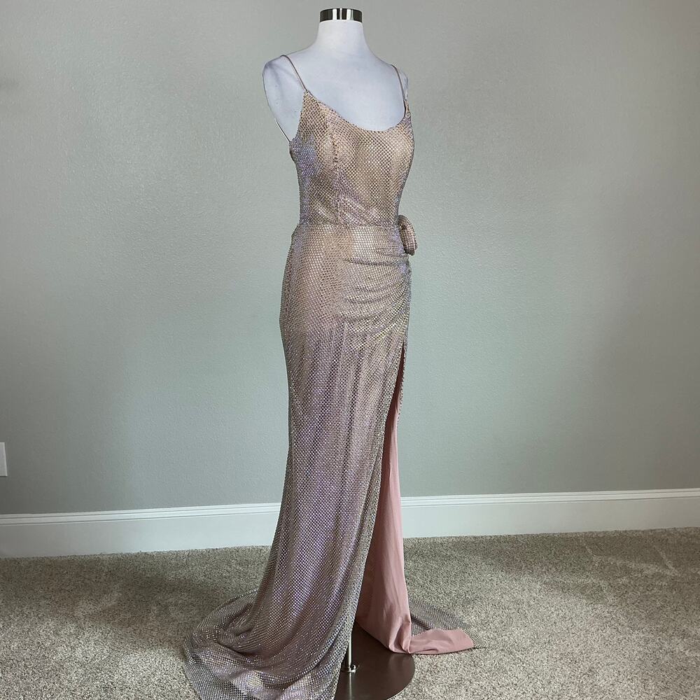 Jovani D5063 Pink Beaded Backless Column Evening Gown Thigh Slit Size 6 Dress - Picture 4 of 11